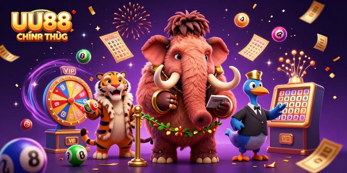 Experience the excitement of UU88 CHÍNH THỨC with immersive lottery and casino elements in vibrant 3D.