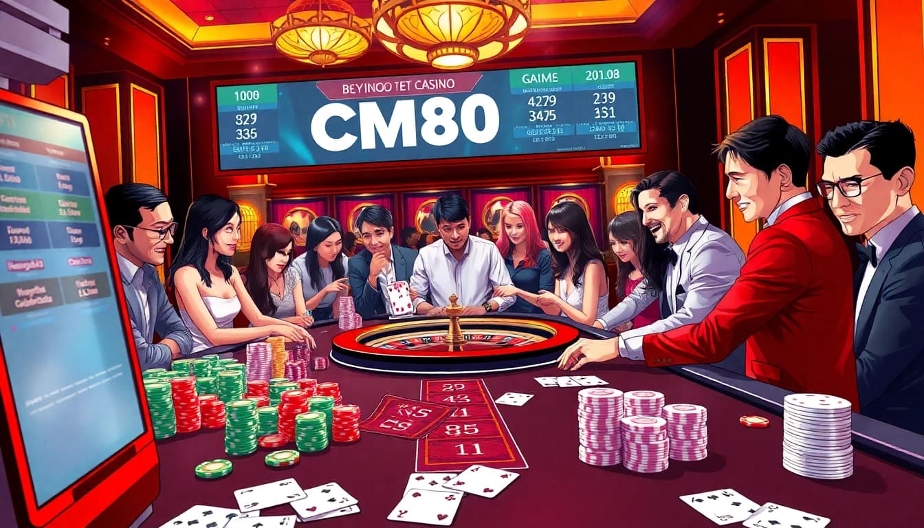 Experience the excitement of CM88 with vibrant poker chips and a roulette wheel at a luxury casino.