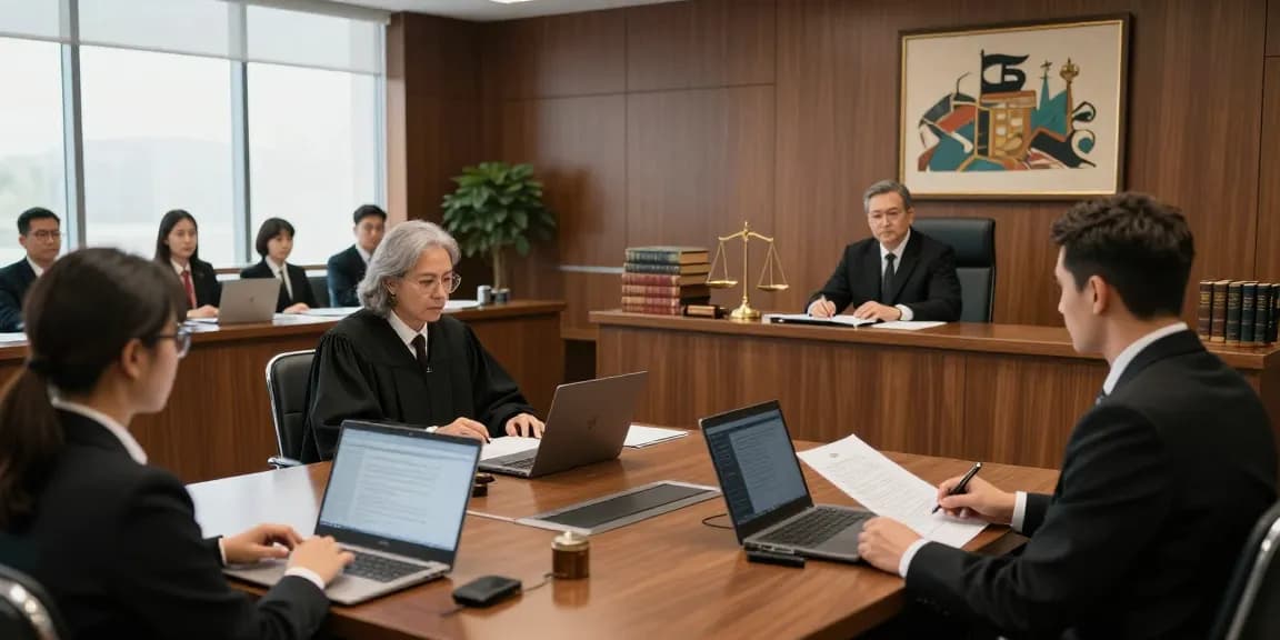 Legal professionals at work in the courtroom of https://www.bahamasjudiciary.com highlighting collaborative efforts in justice.