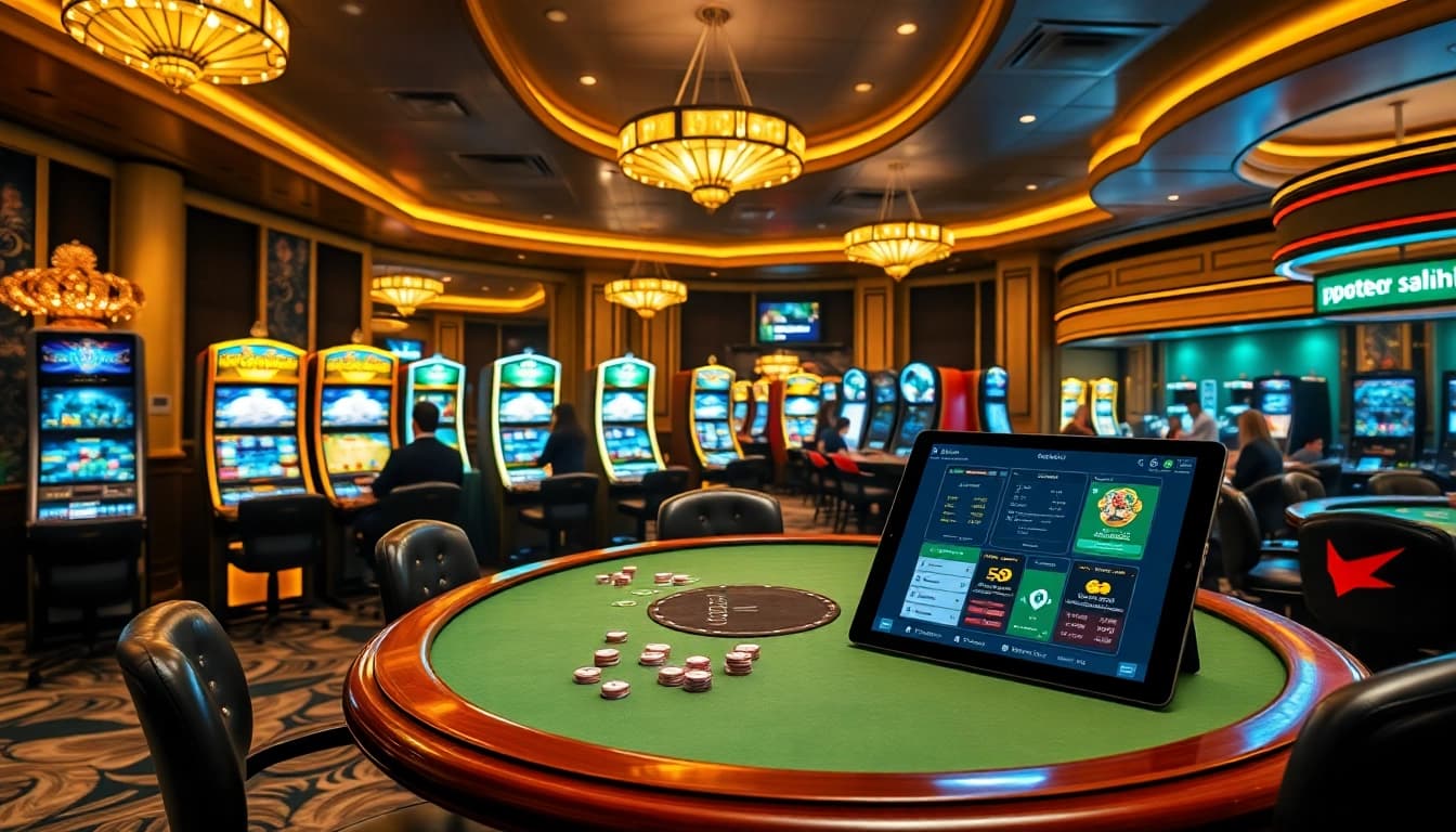 Experience thrilling gaming with i9bet's luxurious casino environment featuring poker and slots.