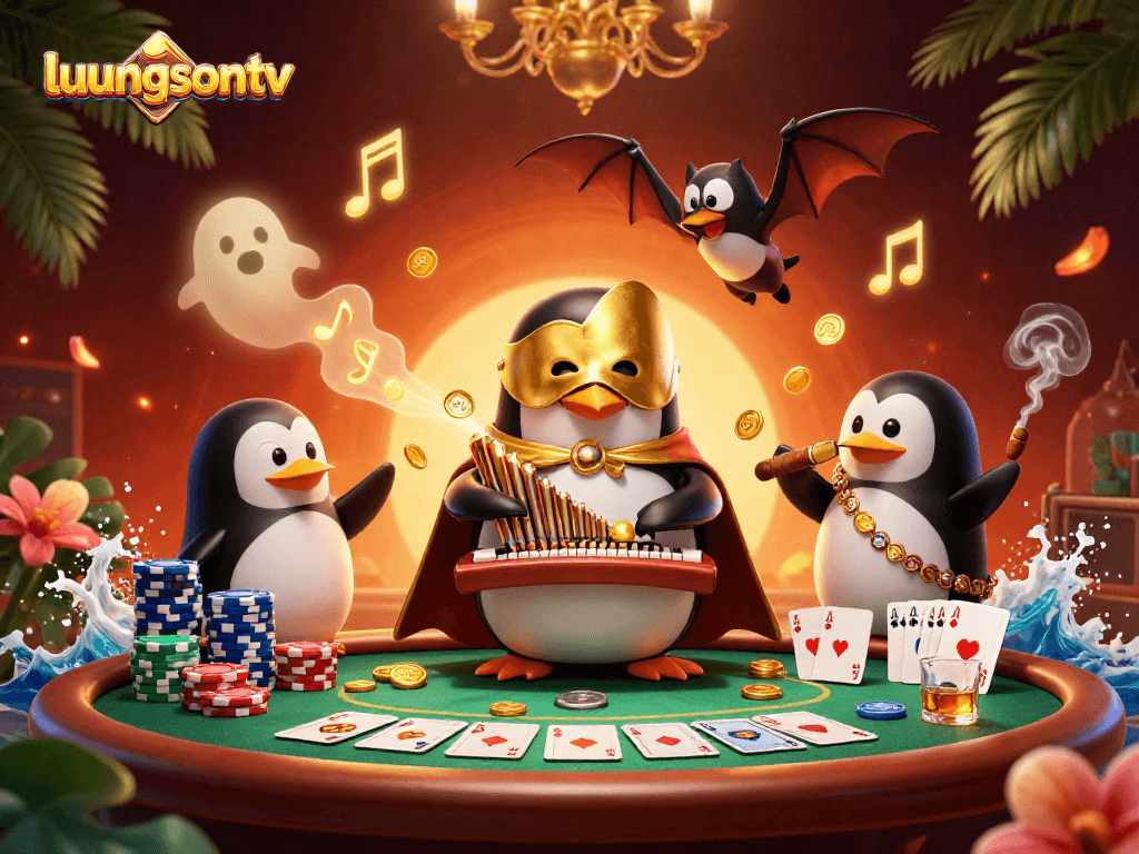Engage with luongsontv's thrilling gaming experience featuring vibrant casino elements in a dynamic scene.