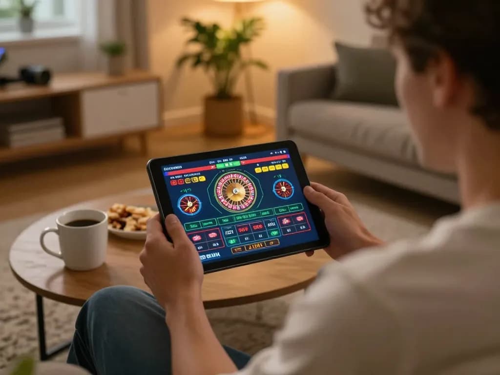 Player engaging in live gaming at 98win on a tablet in a cozy home environment
