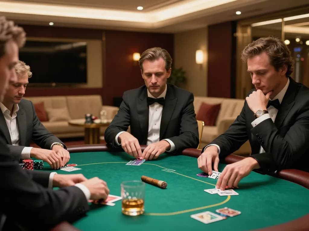 TG88 players strategizing at an upscale poker table in an elegant setting