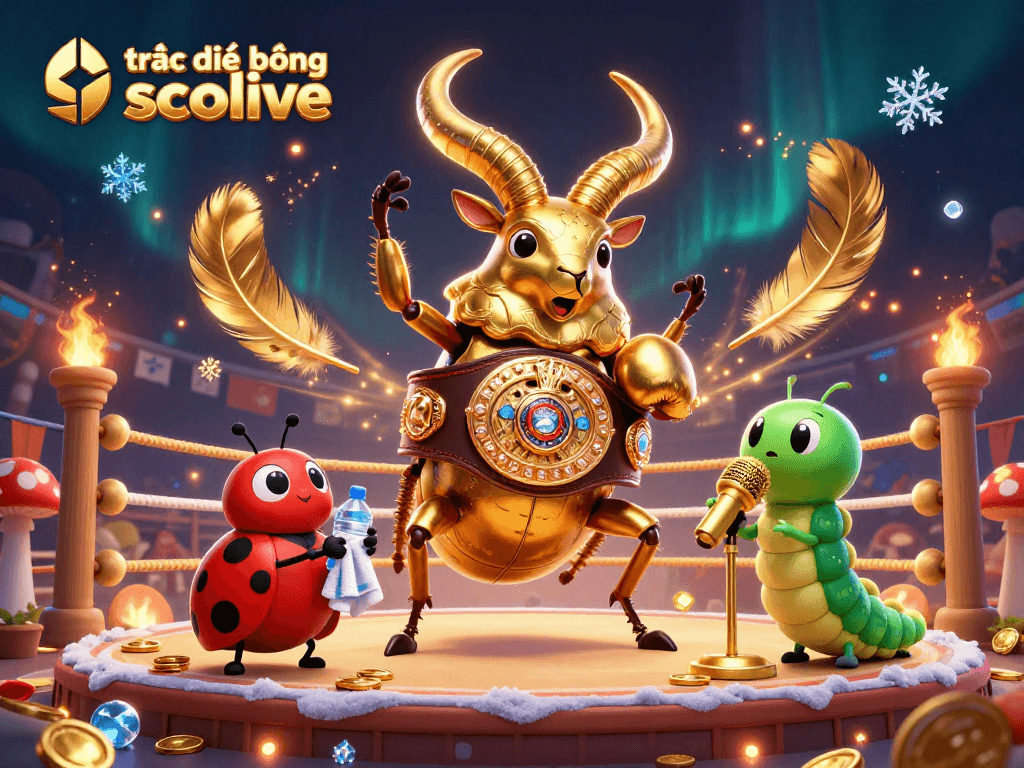 Betting excitement in a vibrant illustration of trực tiếp bóng đá socolive featuring a golden stag beetle champion.