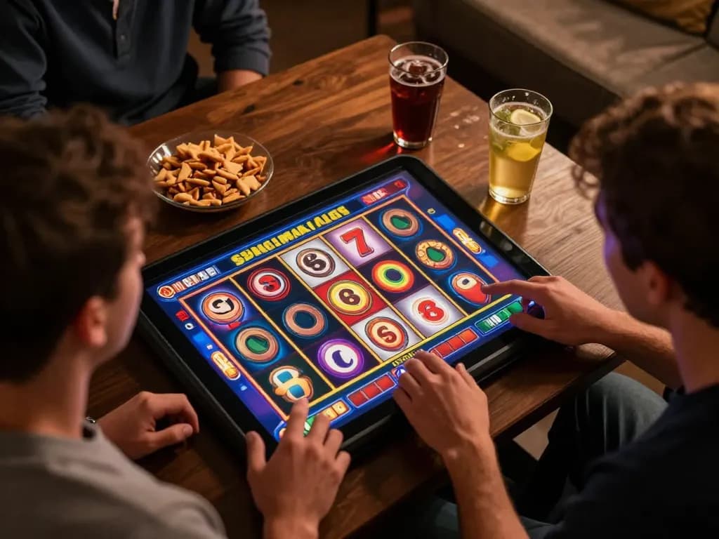 Engaged player strategizing in Spaceman Slot game on tablet, showcasing colorful casino interface.