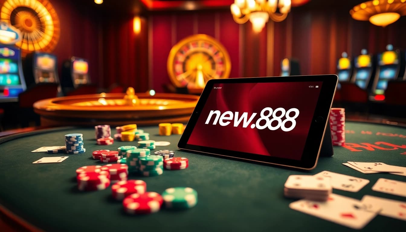 Engage in thrilling gameplay at https://new88.pet/ with vibrant casino tables and digital betting interfaces.