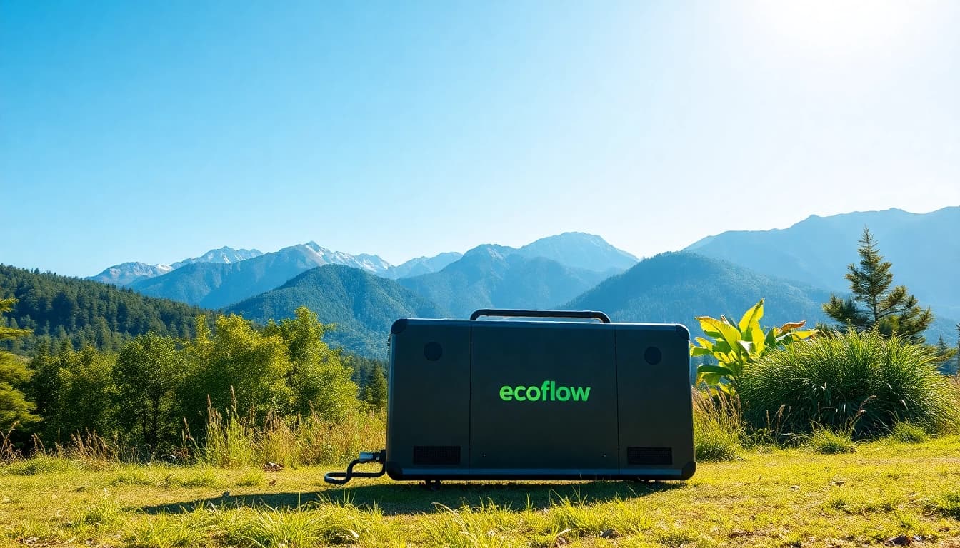 EcoFlow portable power station showcased in a vibrant outdoor setting.