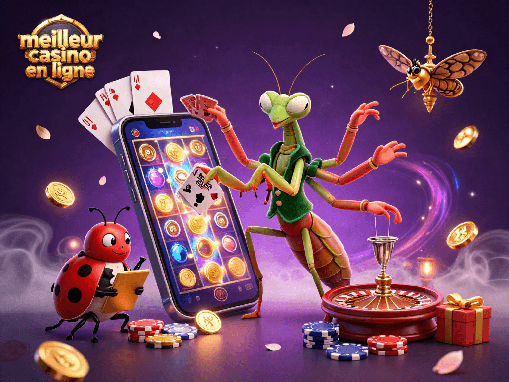 Jouez aux jeux de casino avec le meilleur casino en ligne grâce à cette illustration détaillée d'un caméléon et d'autres éléments de jeux.