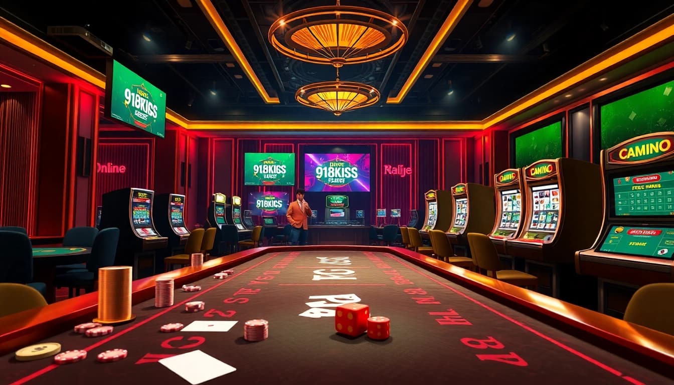Experience the thrill of winning with free credit 918kiss while spinning vibrant slot machines in a luxury casino.