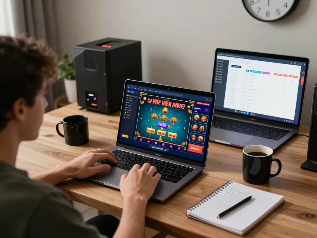 Player enjoying online gambling on laptop while managing bankroll strategy on mobile, highlighting mb66-t.