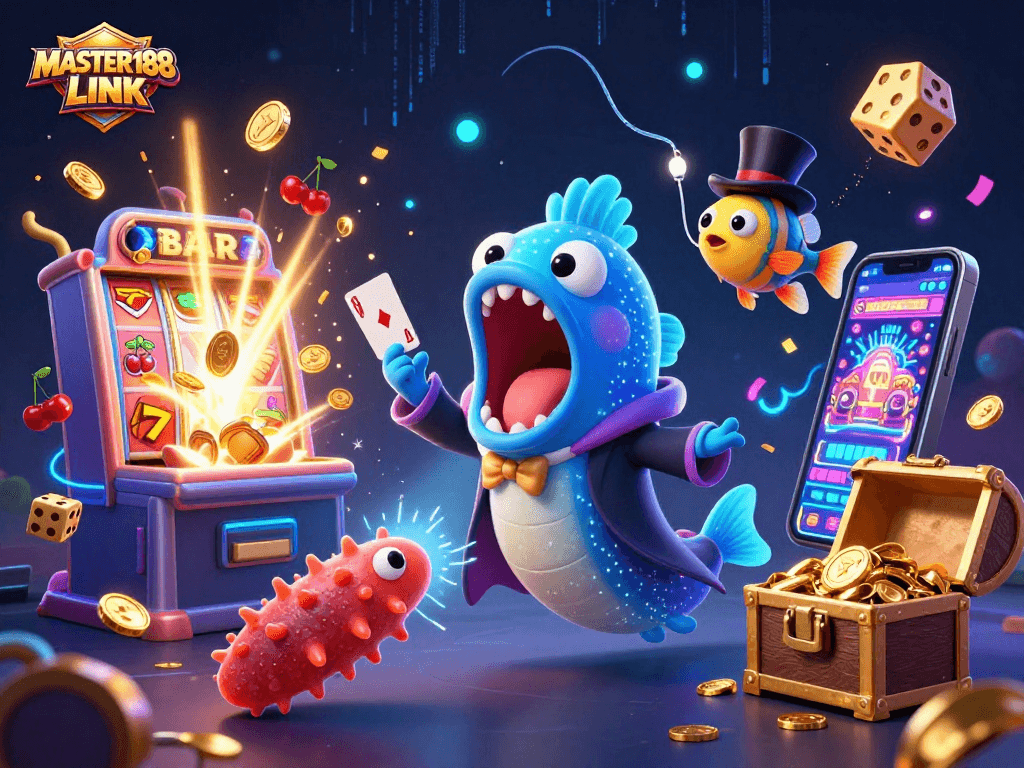 Engage in exciting gambling with MASTER188 LINK's vivid casino experience featuring vibrant 3D illustrations.