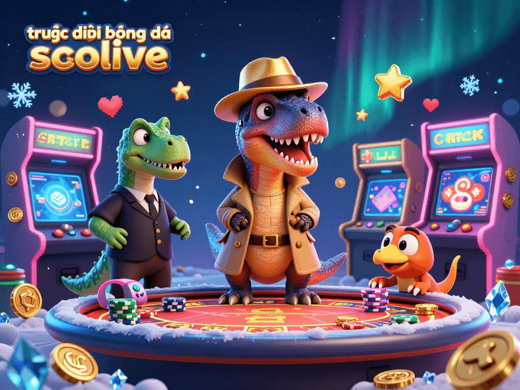 trực tiếp bóng đá socolive showcases a 3D velociraptor at a sports betting table surrounded by vibrant game elements