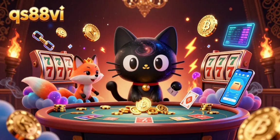 Experience thrilling gameplay at qs88vi with a cosmic cat collecting casino chips amidst vibrant gaming elements.