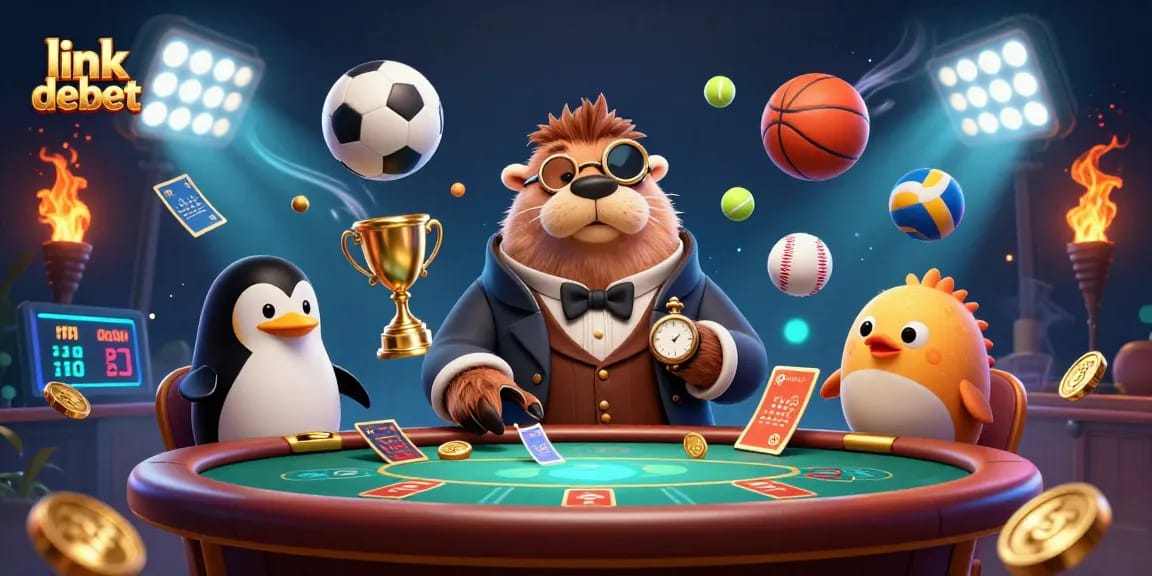 Experience thrilling action with link debet as a walrus, penguin dealer, and pufferfish are engaged in underwater poker.