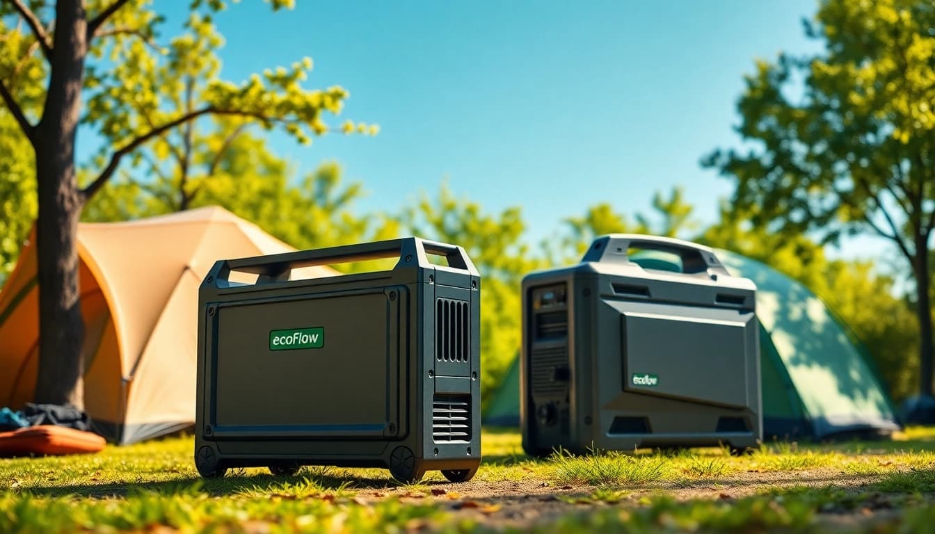 EcoFlow solar-powered generator enhancing outdoor camping experience with sleek design.