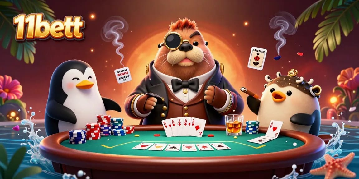 Engage with the jolly walrus and penguin dealer in thrilling 11bett underwater poker action.