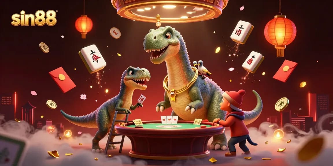 Experience sin88 action with giant characters amidst vibrant casino elements and festive decorations.