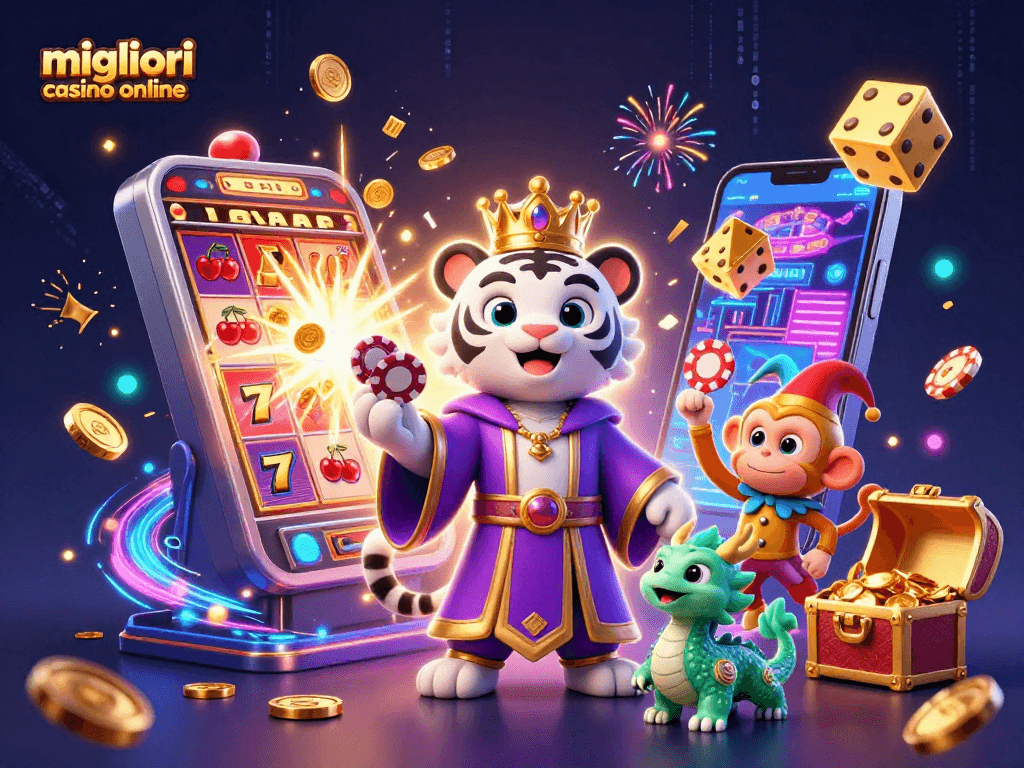 Visualizza i migliori casino online con una tigre bianca e un drago mentre vinci premi fantastici.