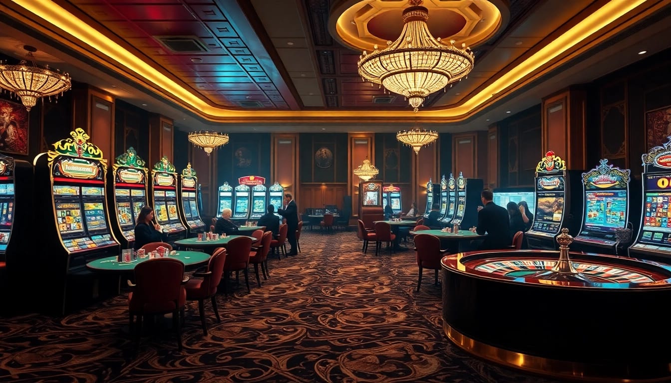 Players excitedly engaging in games at a luxurious casino while using the f168 link không bị chặn for secure access.