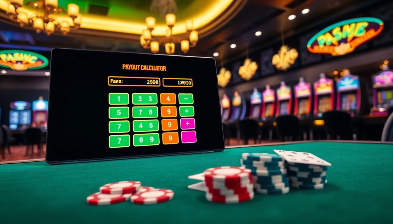 Engaging Casino Payout Calculator displayed on a screen in a vibrant gaming room.