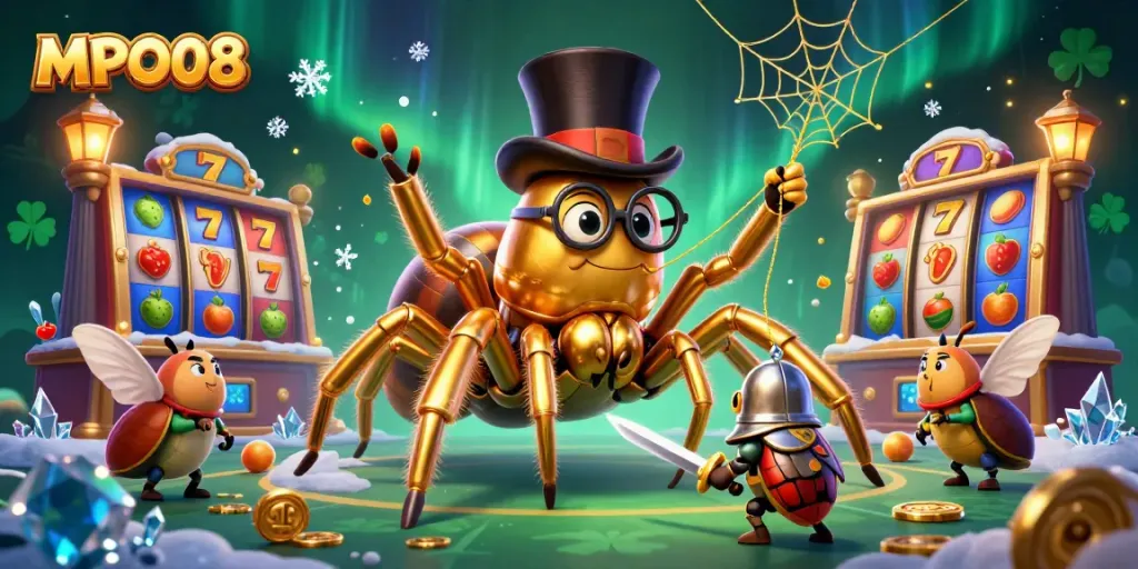 MPO08 showcases a thrilling slot game scene with vibrant characters and colorful game symbols.