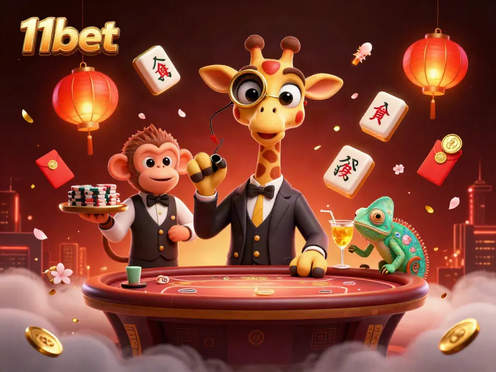 Experience immersive fun with 11bet in a vibrant, high-stakes casino scene featuring unique characters.