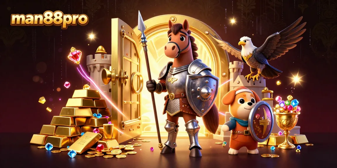 Engaging 3D scene with man88pro characters at a treasure vault in a casino setting, brimming with fortune.