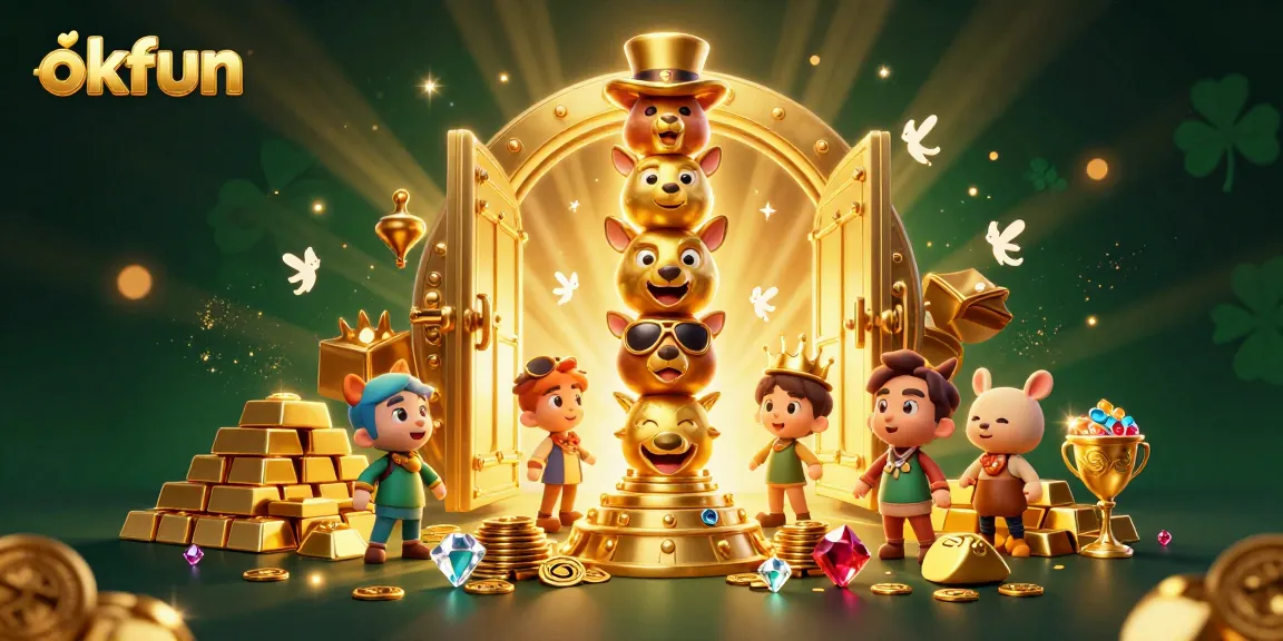 Engage in thrilling gameplay at okfun with vibrant 3D characters and gold treasure elements.