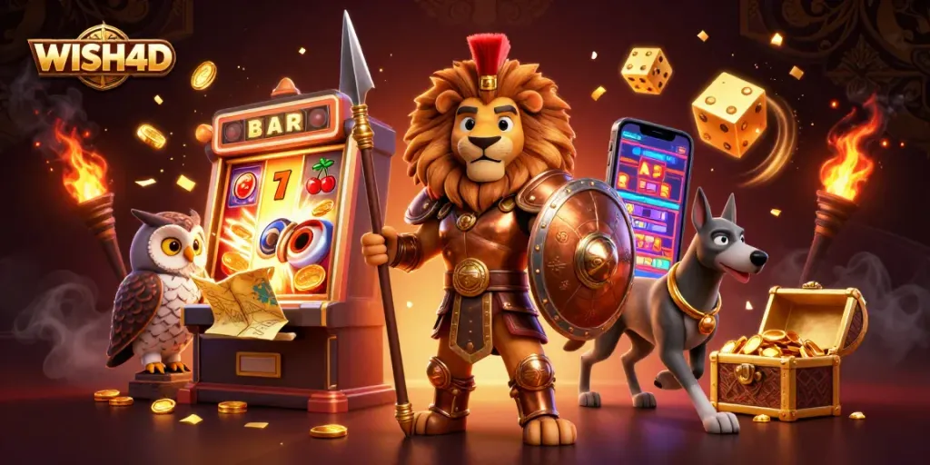 Experience thrilling jackpots with WISH4D in a vibrant 3D casino celebration.