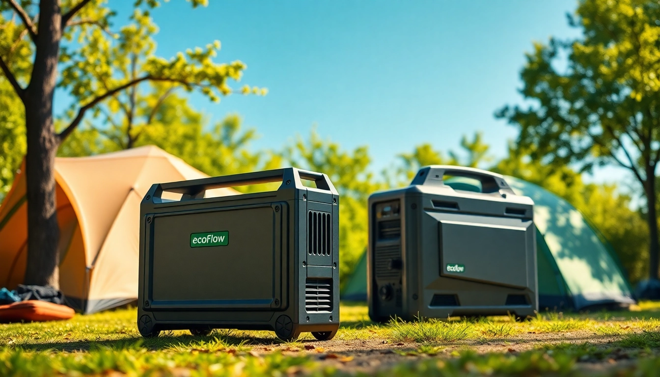 EcoFlow solar-powered generator enhancing outdoor camping experience with sleek design.