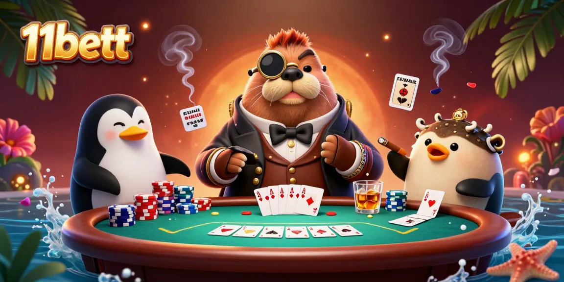Engage with the jolly walrus and penguin dealer in thrilling 11bett underwater poker action.