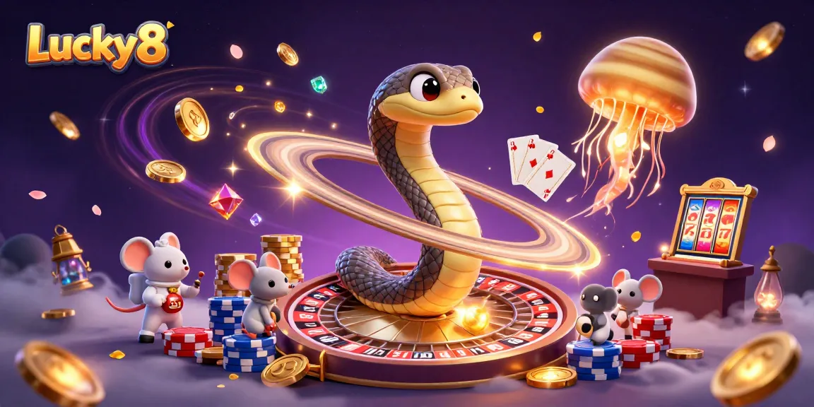 Experience Lucky8 casino thrills with dynamic slots and roulette in a vibrant cosmic scene