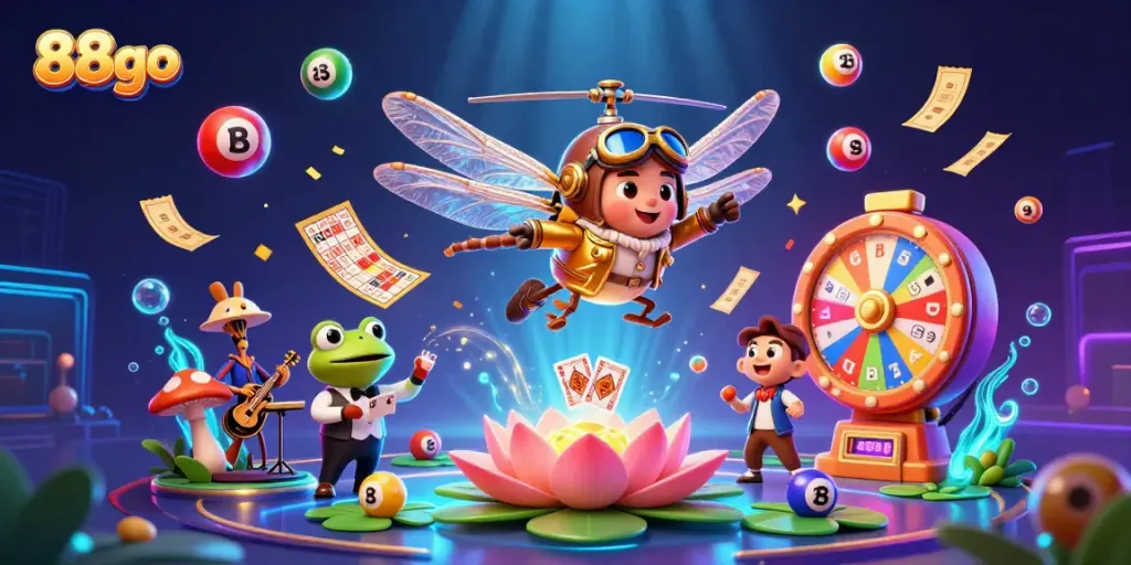 Experience excitement with 88go as our frog croupier deals cards in a vibrant lily pad casino.