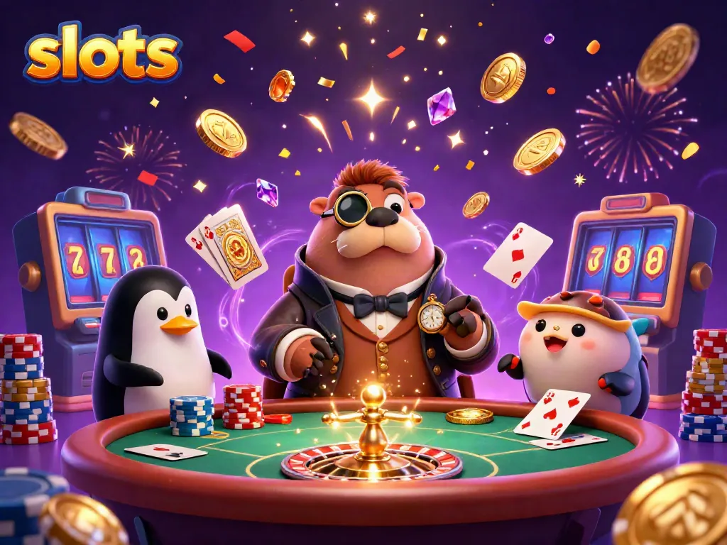 Spin and win at festive slots with lively characters and dazzling casino elements.