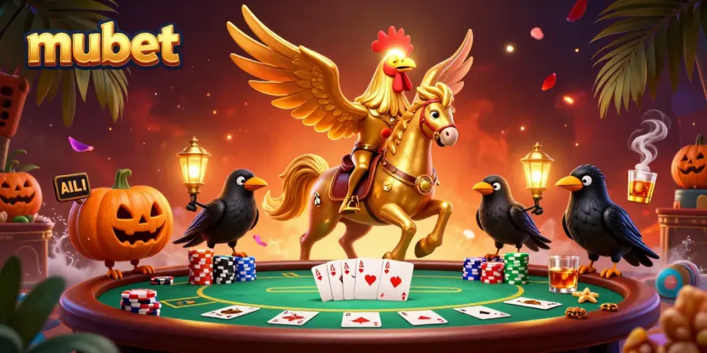 Experience exciting gameplay at mubet with a vibrant casino scene featuring a golden rooster and dynamic elements.