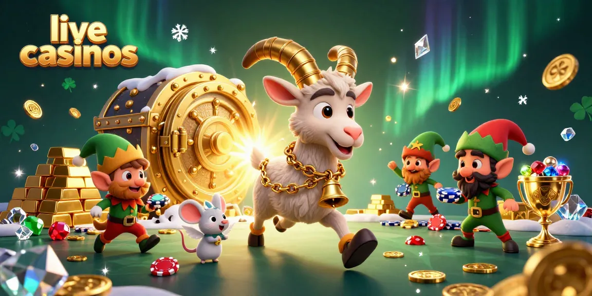 Experience thrilling action at live casinos with an illustrated Krampus goat in a holiday-horror setting.