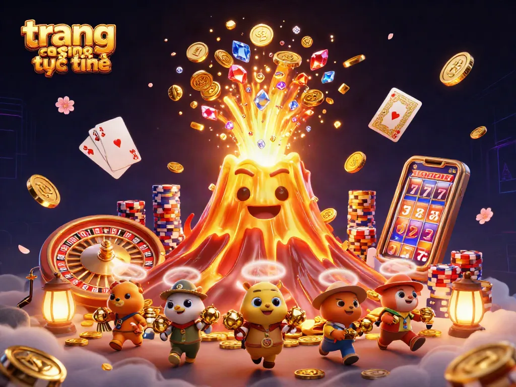 Khám phá trang casino trực tuyến với hình ảnh trò chơi sòng bạc, phần thưởng lung linh và các nhân vật sống động.