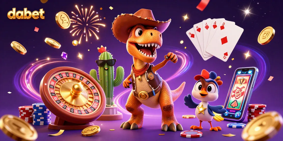 Dabet brings excitement to the gaming scene with a T-Rex cowboy and vibrant casino elements.