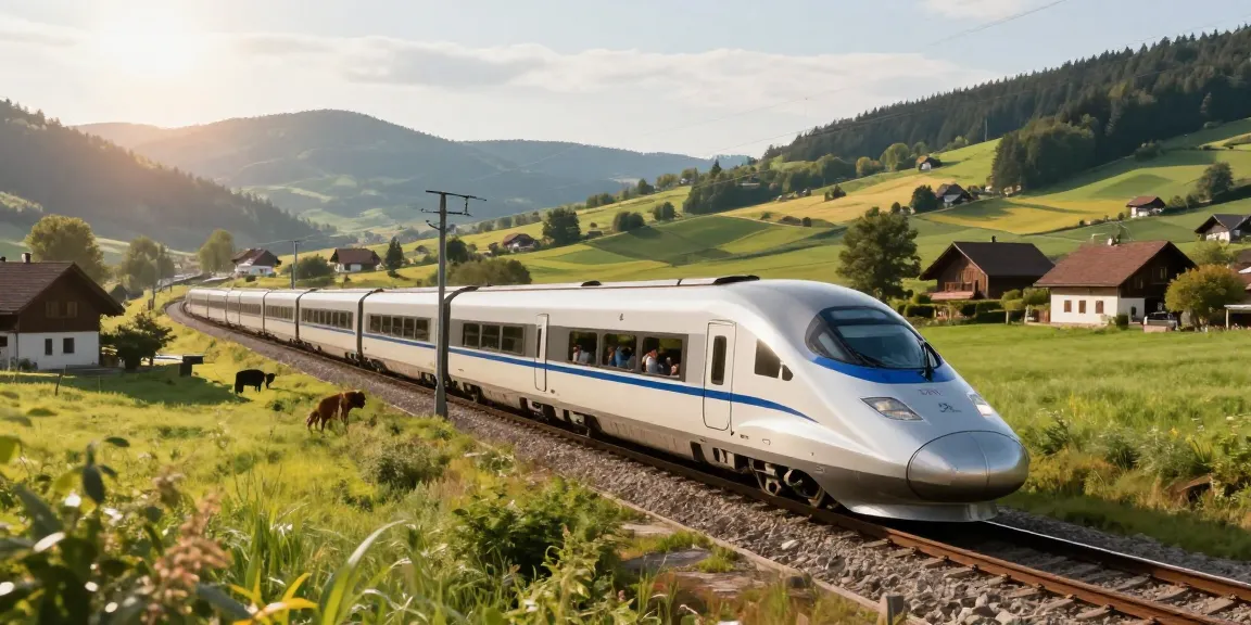 Travel guide for international train tickets across Europe, showcasing beautiful landscape views.