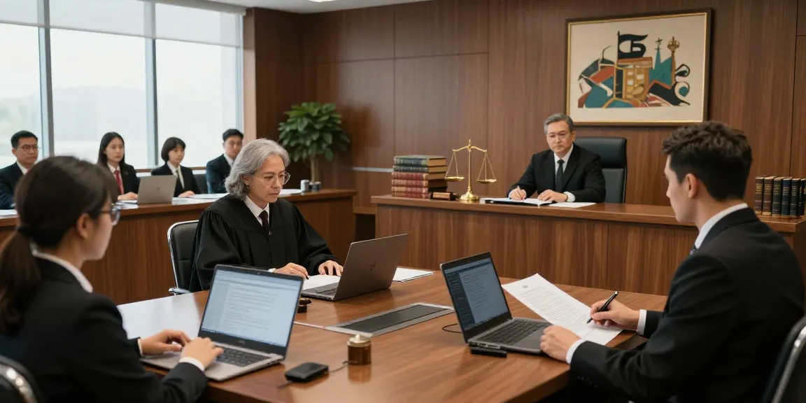 Legal professionals at work in the courtroom of https://www.bahamasjudiciary.com highlighting collaborative efforts in justice.