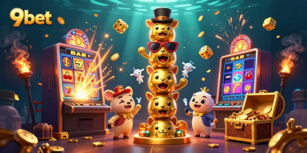 Experience the vibrant gaming world of 9bet with this dazzling casino illustration showcasing energetic elements.