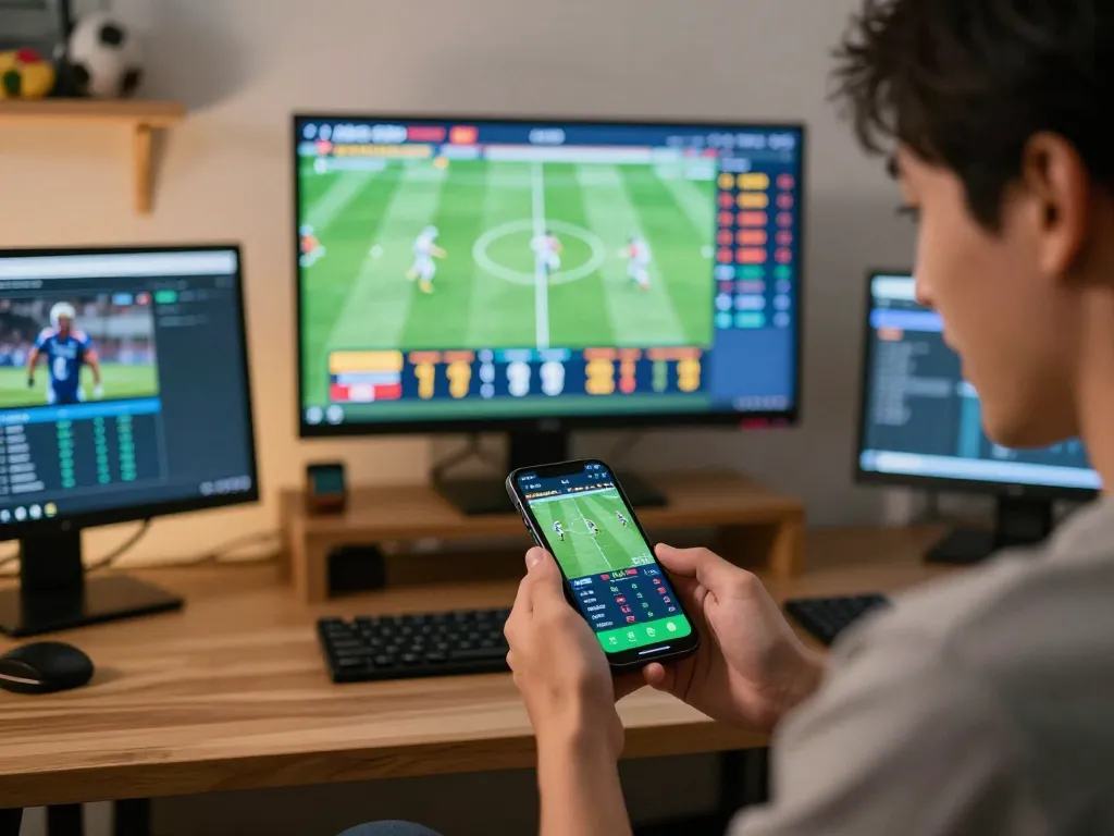 Kèo nhà cái hôm nay displayed on smartphone as enthusiastic bettor engages with live sports betting