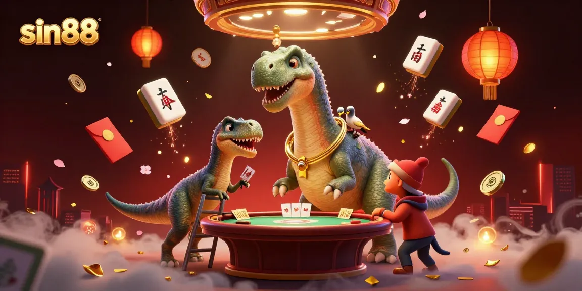Experience sin88 action with giant characters amidst vibrant casino elements and festive decorations.