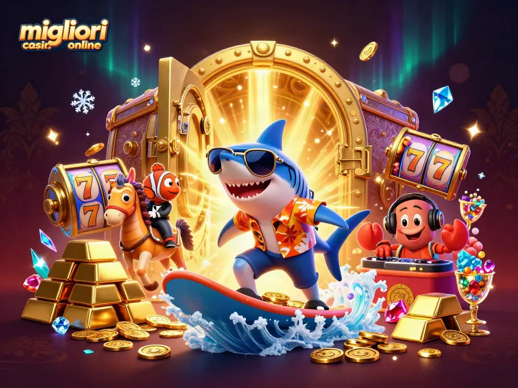 Gioca ai migliori casino online con una scena vivace di un pesce martello e un granchio DJ.