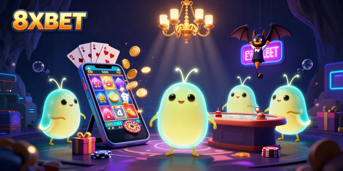 Experience the vibrant, thrilling world of 8XBET with a captivating casino illustration lighting up an exciting gaming scene.