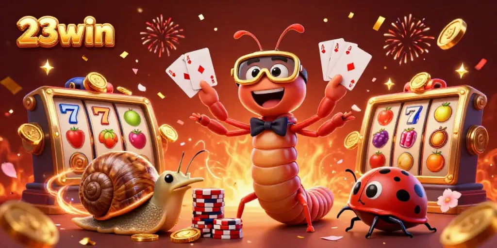 Playing at 23win's exciting casino, with a millipede dealer and vibrant symbols
