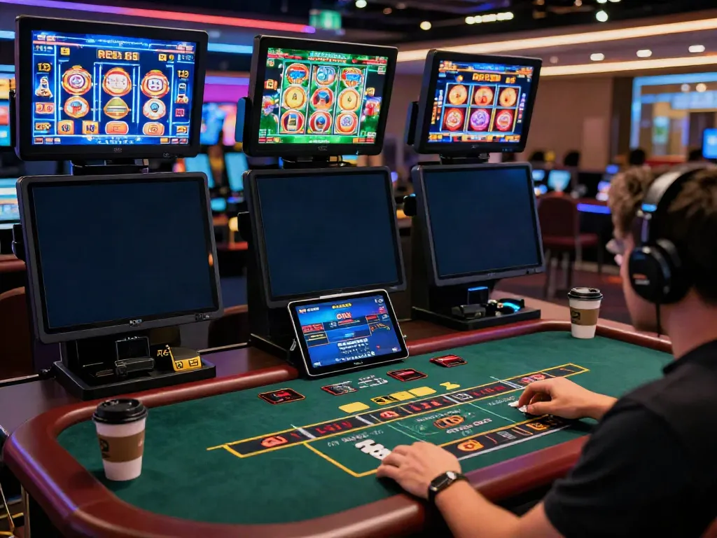 Engaging online gambling scene showcasing a player at RED88, with vibrant gaming interface and dynamic atmosphere.
