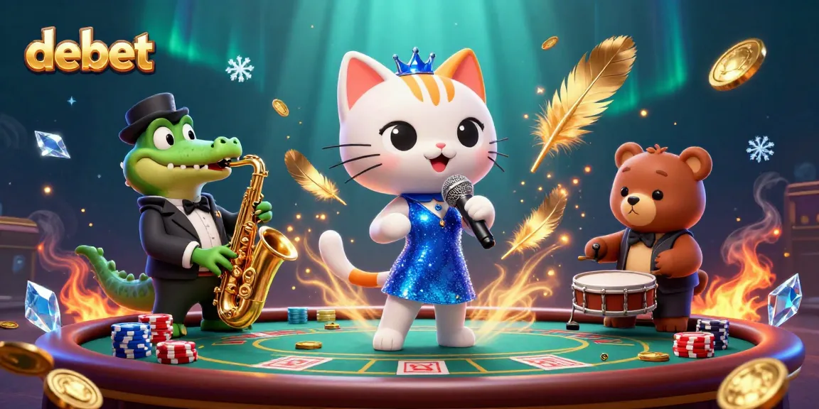 Engage with debet in a vibrant 3D casino scene featuring lively characters.
