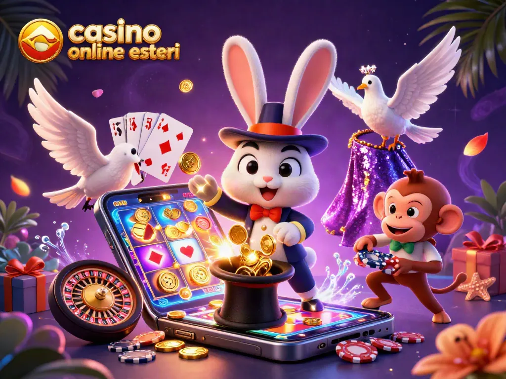 Gioca a casinò online esteri con un mago, un piccione elegante e una scimmia furbetta nel loro ambiente di gioco magico.