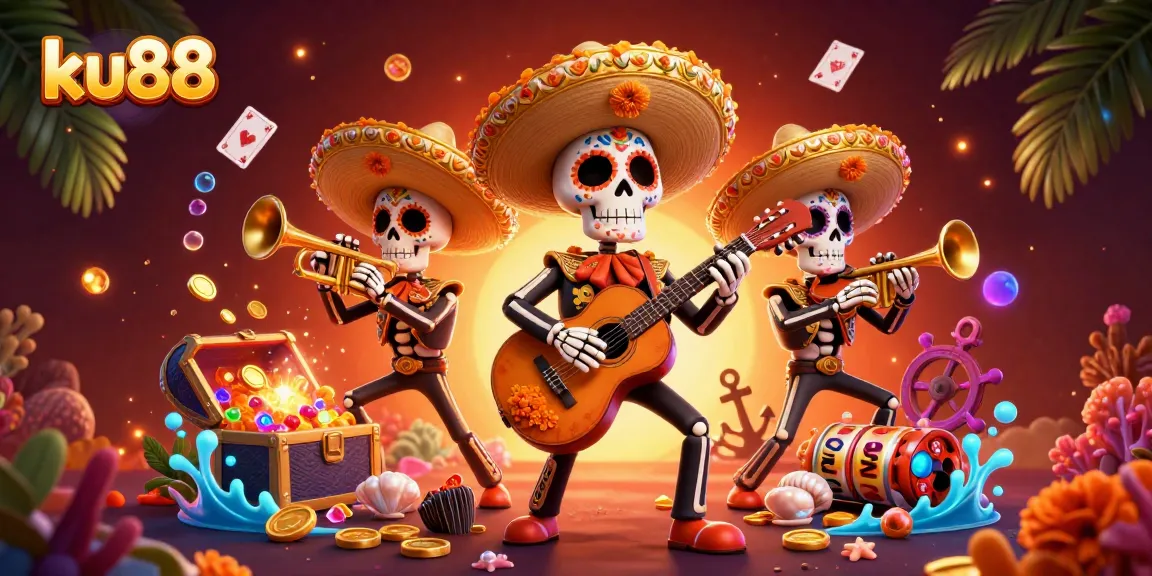 ku88's vibrant mariachi scene captures dynamic casino elements and gold treasures expertly.